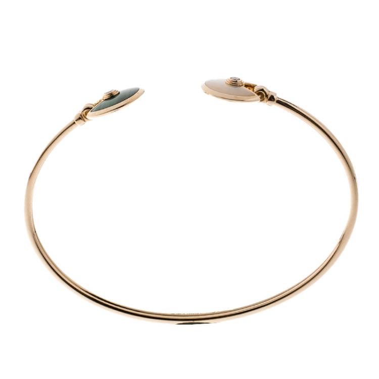 Pre Owned Cartier Amulette De Cartier Malachite White Mother Of Pearl & Diamond 18k Rose Gold Open Bracelet 16cm
