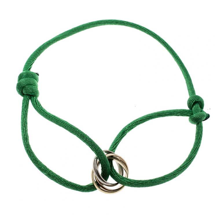 Pre Owned Cartier Trinity De Cartier Three Tone 18k Gold Green Adjustable Cord Bracelet