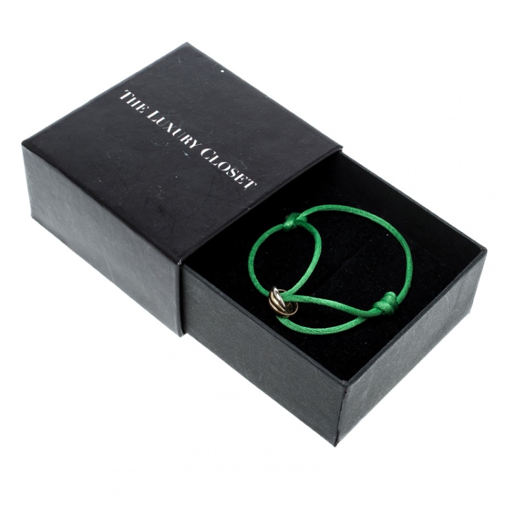 Pre Owned Cartier Trinity De Cartier Three Tone 18k Gold Green Adjustable Cord Bracelet
