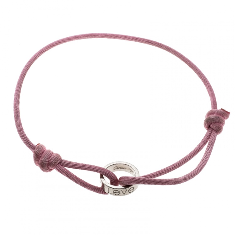Pre Owned Cartier Love Charity 18k White Gold Adjustable Pink Cord Bracelet