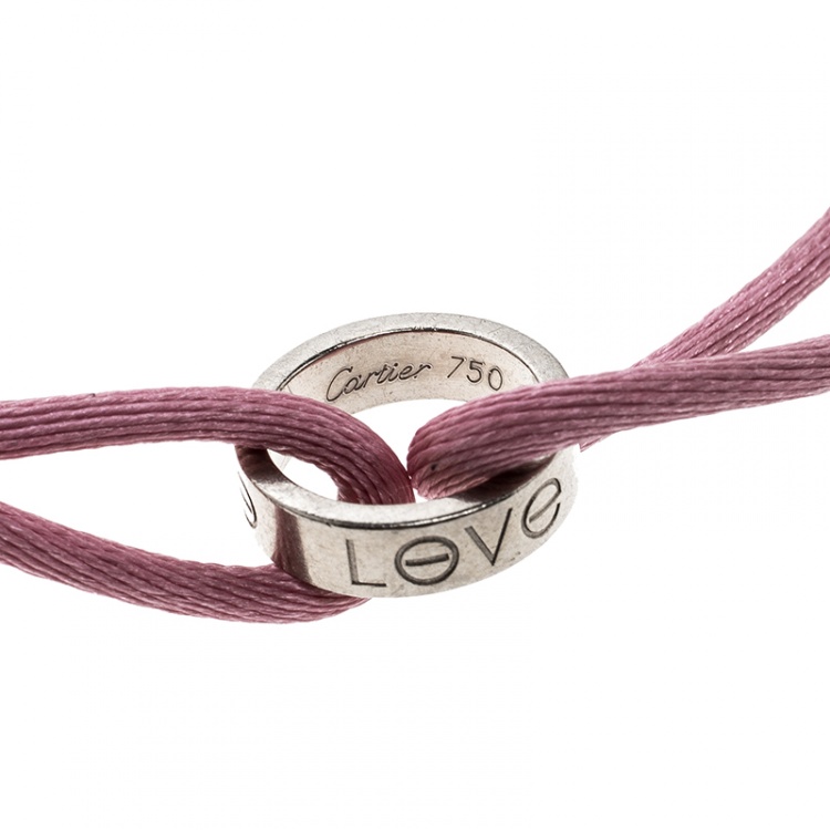 Pre Owned Cartier Love Charity 18k White Gold Adjustable Pink Cord Bracelet
