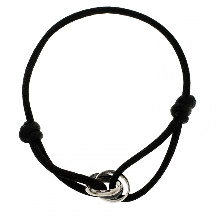Pre Owned Cartier Trinity De Cartier Black Ceramic & 18k White Gold Adjustable Cord Bracelet
