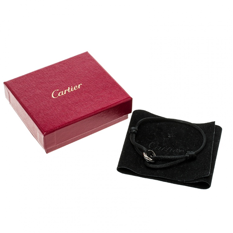 Pre Owned Cartier Trinity De Cartier Black Ceramic & 18k White Gold Adjustable Cord Bracelet