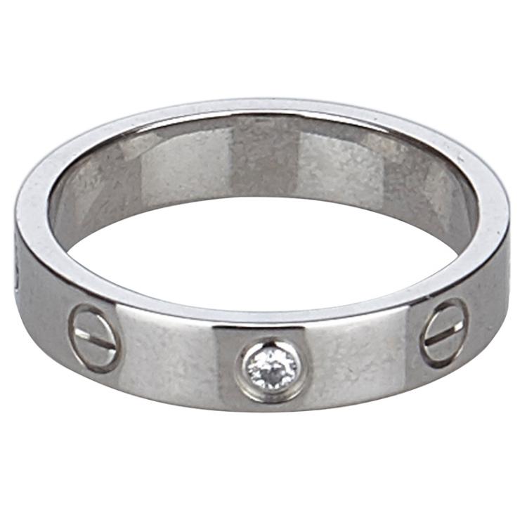 Pre Owned Cartier Love Diamond White Gold Wedding Band Ring Size 52