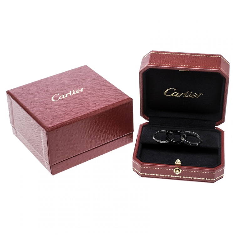 Pre Owned Cartier Love Diamond Ceramic 18k White Gold 3 Band Ring Set Size 52