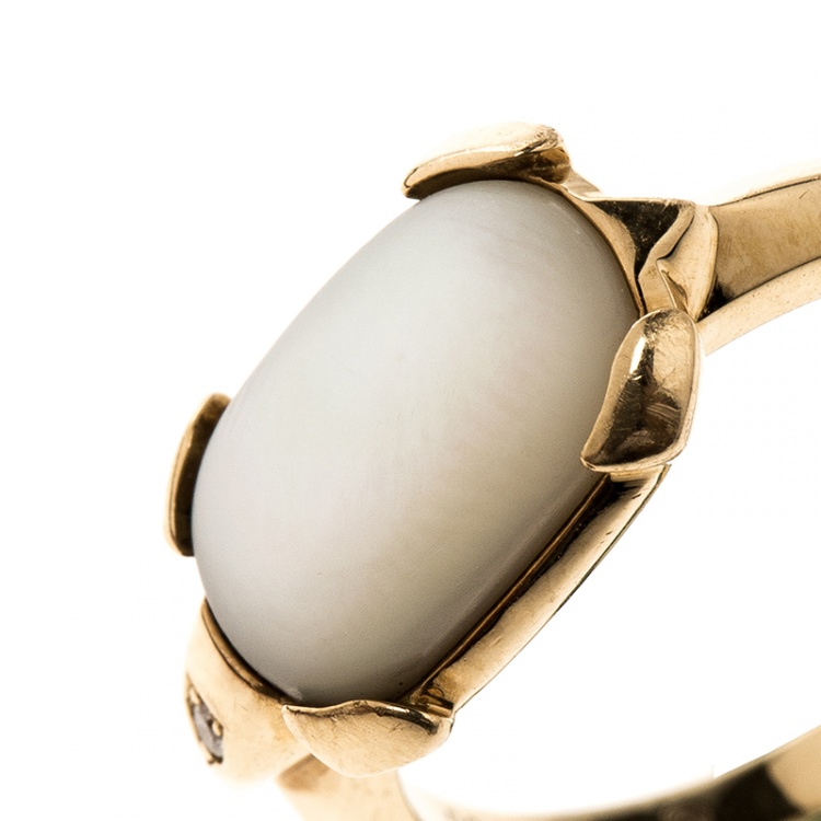 Pre Owned Cartier Tortue Mother-of-Pearl 18k Yellow Gold Ring Size 50