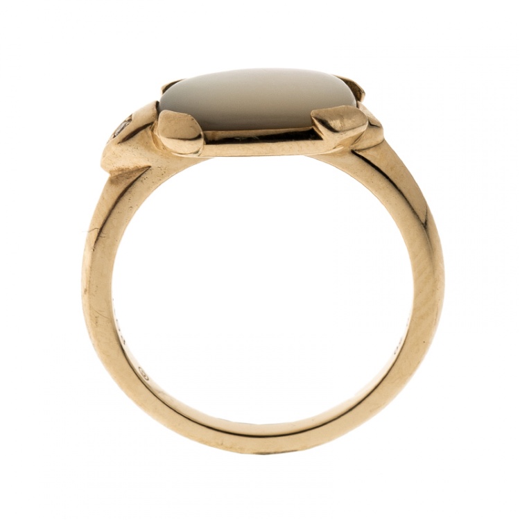 Pre Owned Cartier Tortue Mother-of-Pearl 18k Yellow Gold Ring Size 50