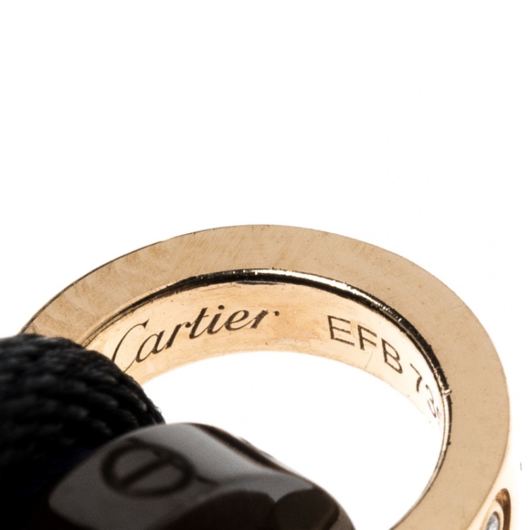 Pre Owned Cartier Love Ceramic Diamond 18k Rose Gold Adjustable Cord Bracelet