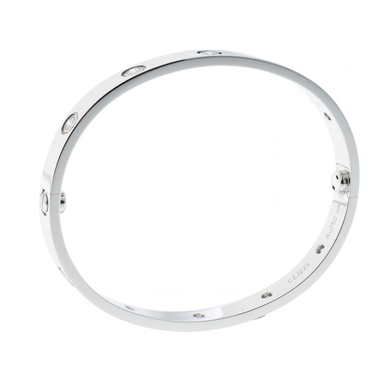 Pre Owned Cartier Love 10 Diamonds 18k White Gold Bracelet 17cm