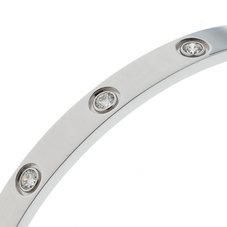 Pre Owned Cartier Love 10 Diamonds 18k White Gold Bracelet 17cm