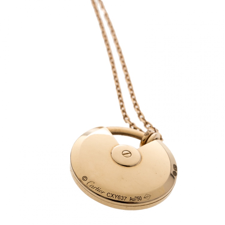 Pre Owned Cartier Amulette de Cartier Malachite & Diamond 18k Rose Gold Pendant Necklace SM