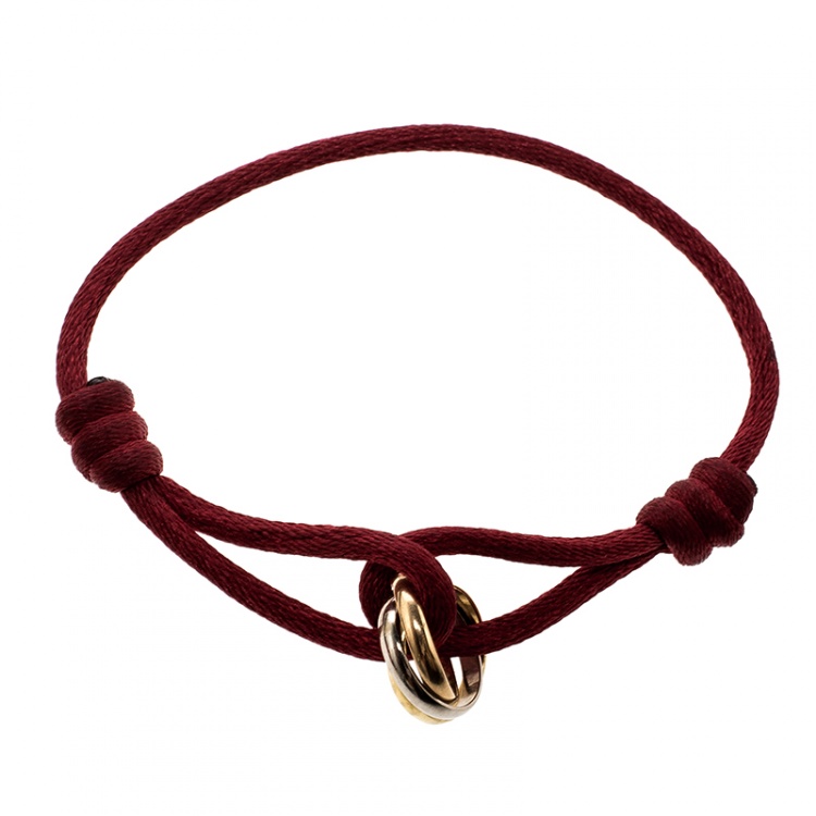 Pre Owned Cartier Trinity De Cartier Three Tone 18k Gold Red Adjustable Cord Bracelet