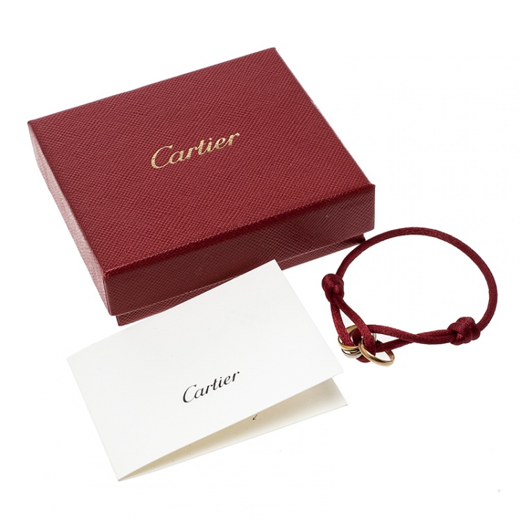 Pre Owned Cartier Trinity De Cartier Three Tone 18k Gold Red Adjustable Cord Bracelet