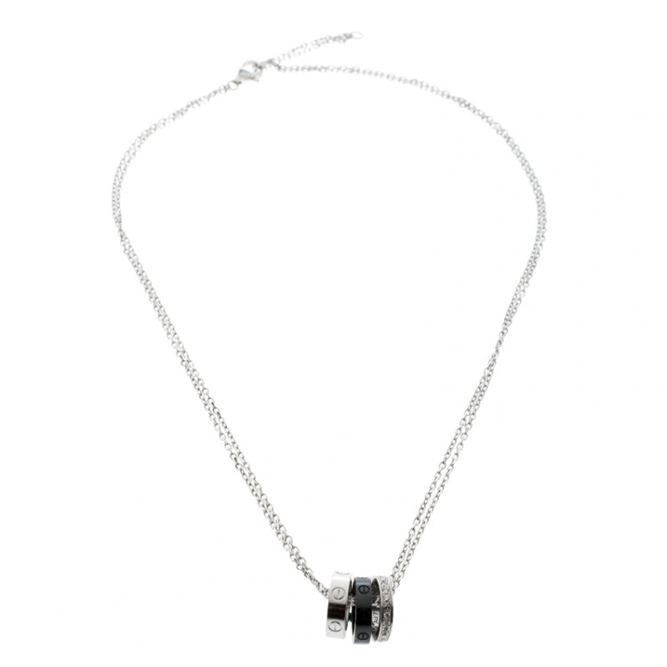 Pre Owned Cartier Love Ceramic & Diamond 18k White Gold Necklace