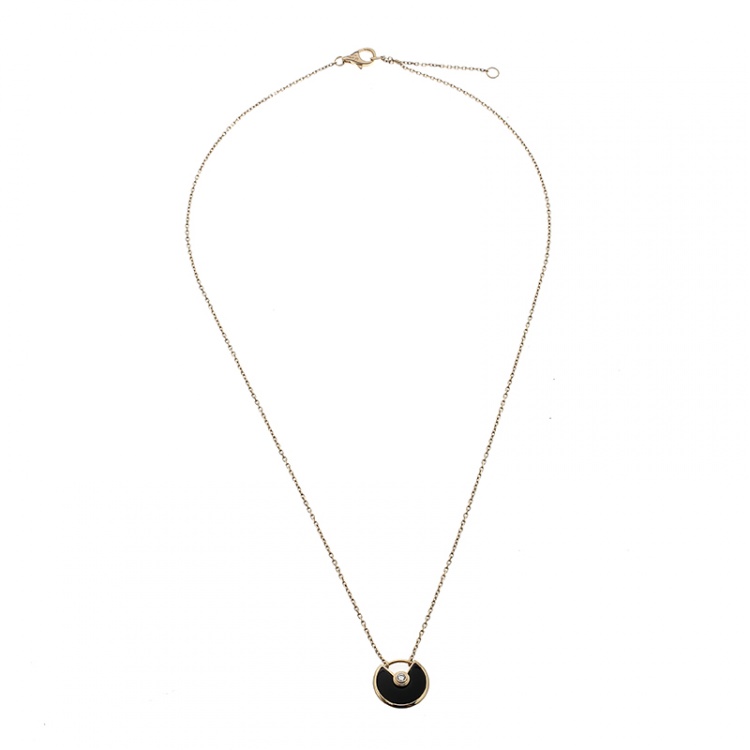 Pre Owned Cartier Amulette de Cartier Diamond Onyx 18k Rose Gold Necklace XS