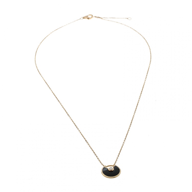 Pre Owned Cartier Amulette de Cartier Diamond Onyx 18k Rose Gold Necklace XS