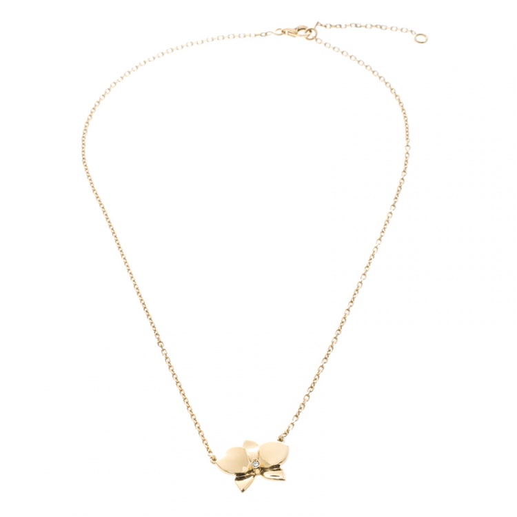 Pre Owned Cartier Caresse D'orchidees Par Cartier Diamond 18k Rose Gold Pendant Necklace