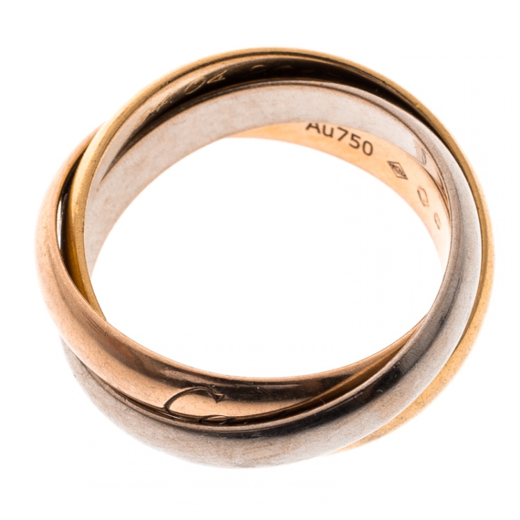 Pre Owned Cartier Trinity De Cartier 18k Three Tone Gold Ring Size 51
