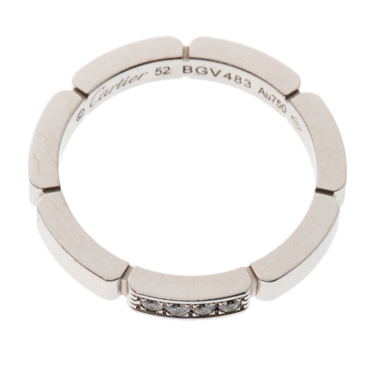 Pre Owned Cartier Maillon Panthère Diamond 18k White Gold band Ring Size 52