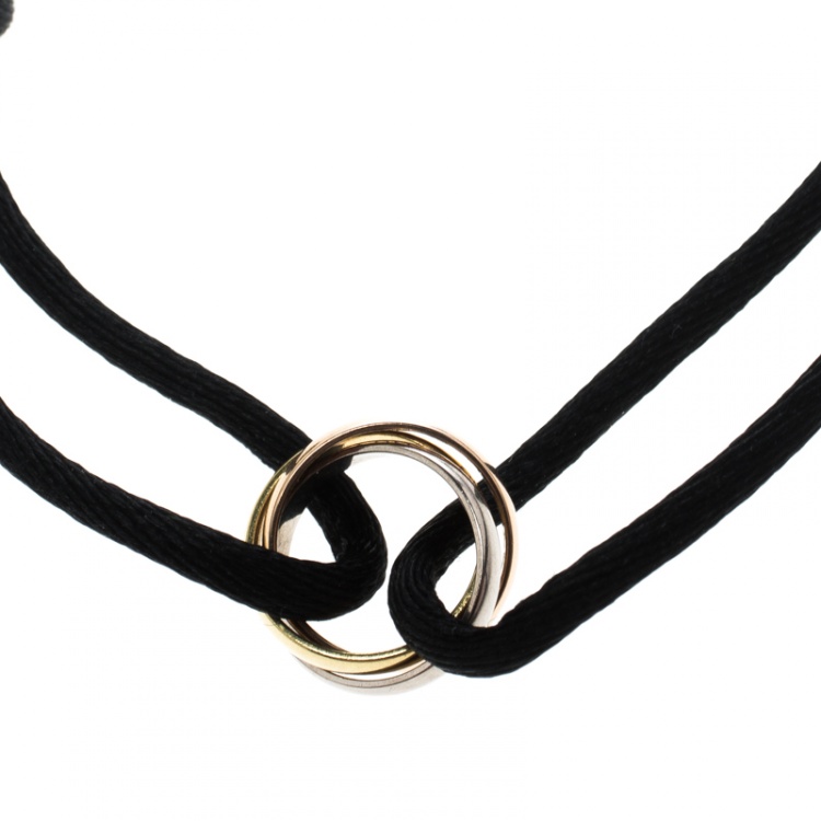 Pre Owned Cartier Trinity De Cartier Three Tone 18k Gold Black Adjustable Cord Bracelet