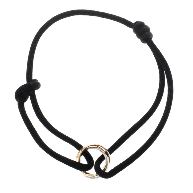 Pre Owned Cartier Trinity De Cartier Three Tone 18k Gold Black Adjustable Cord Bracelet