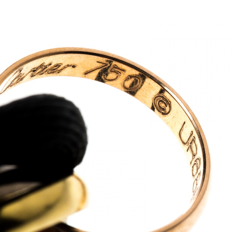 Pre Owned Cartier Trinity De Cartier Three Tone 18k Gold Black Adjustable Cord Bracelet