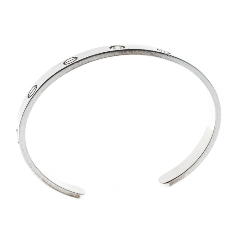 Pre Owned Cartier Love 1 Diamond White Gold Open Cuff Bracelet 17cm