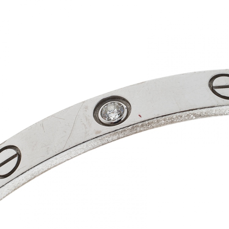 Pre Owned Cartier Love 1 Diamond White Gold Open Cuff Bracelet 17cm