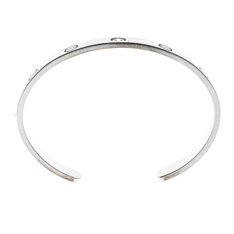 Pre Owned Cartier Love 1 Diamond White Gold Open Cuff Bracelet 17cm