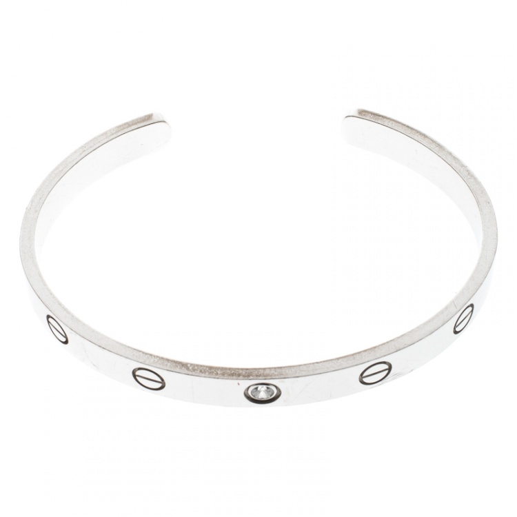 Pre Owned Cartier Love 1 Diamond White Gold Open Cuff Bracelet 17cm