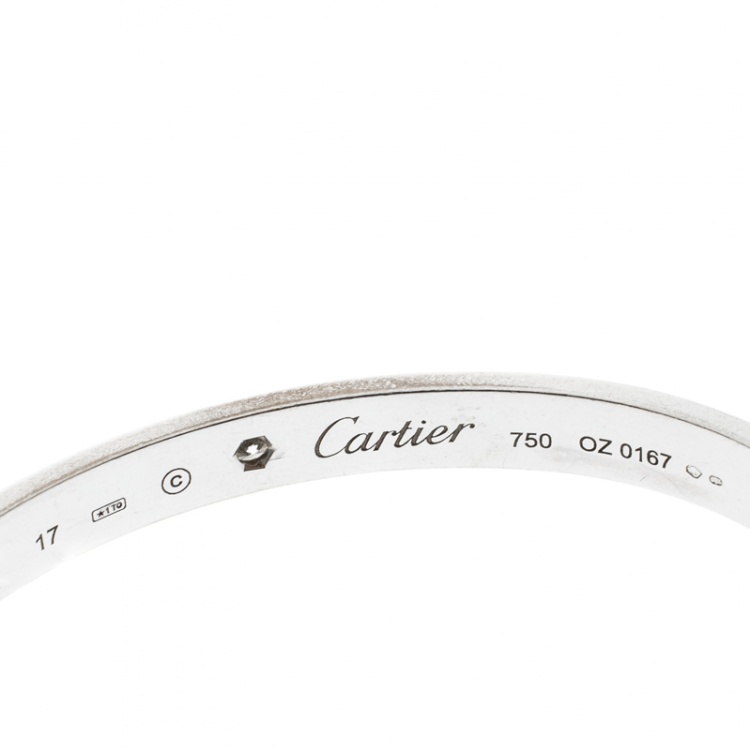 Pre Owned Cartier Love 1 Diamond White Gold Open Cuff Bracelet 17cm