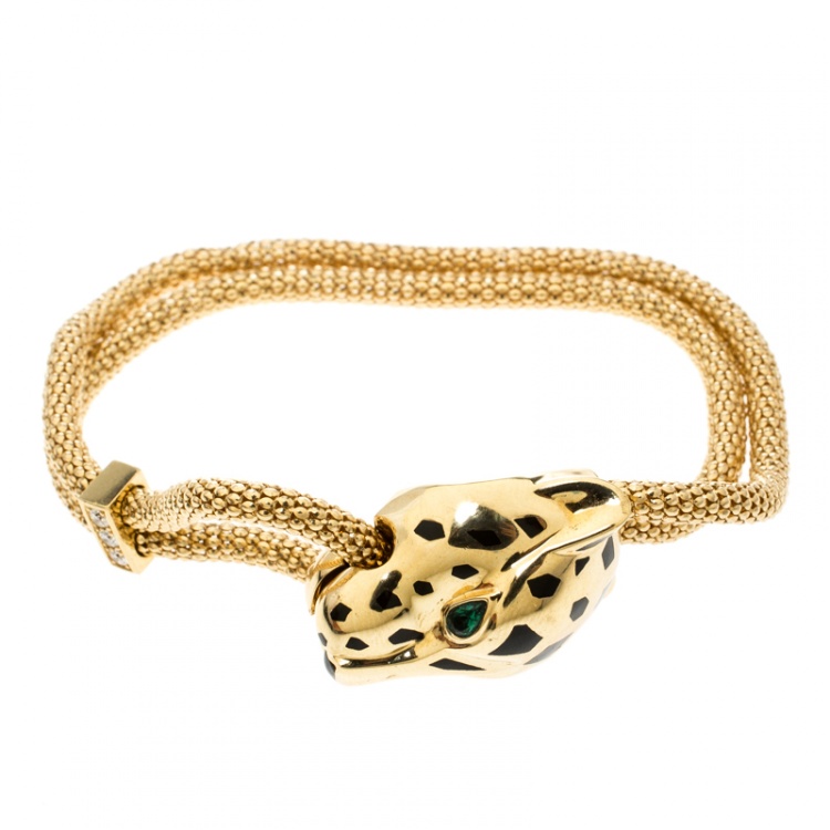 Pre Owned Cartier Panthere De Cartier Diamond Garnet & Onyx 18k Yellow Gold Bracelet