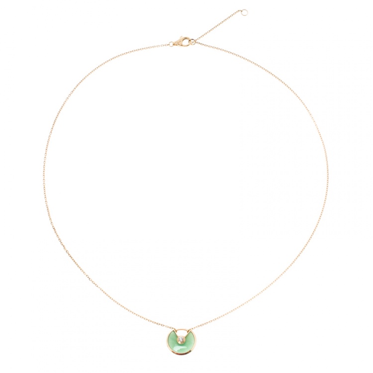Pre Owned Cartier Amulette de Cartier Chrysoprase & Diamond 18k Yellow Gold XS model Necklace