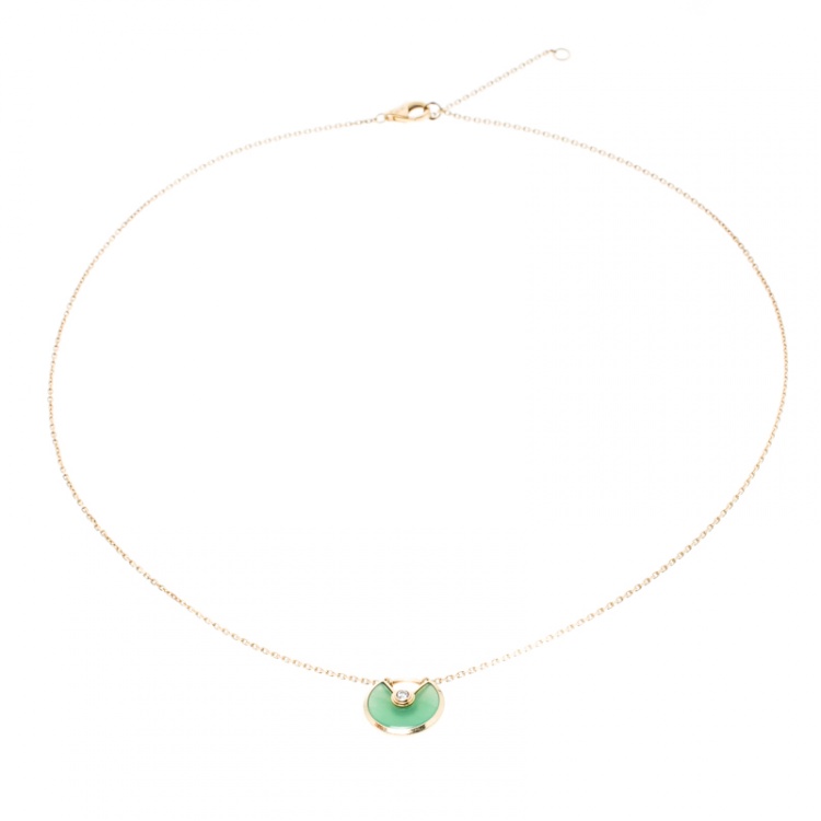 Pre Owned Cartier Amulette de Cartier Chrysoprase & Diamond 18k Yellow Gold XS model Necklace