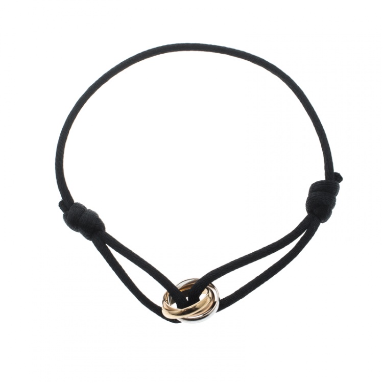 Pre Owned Cartier Trinity De Cartier Three Tone 18k Gold Black Adjustable Cord Bracelet