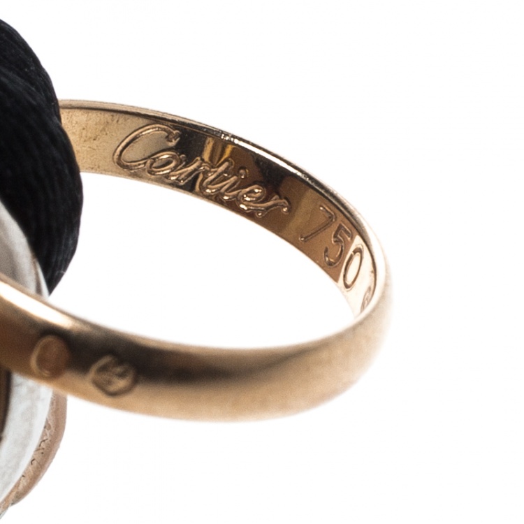 Pre Owned Cartier Trinity De Cartier Three Tone 18k Gold Black Adjustable Cord Bracelet
