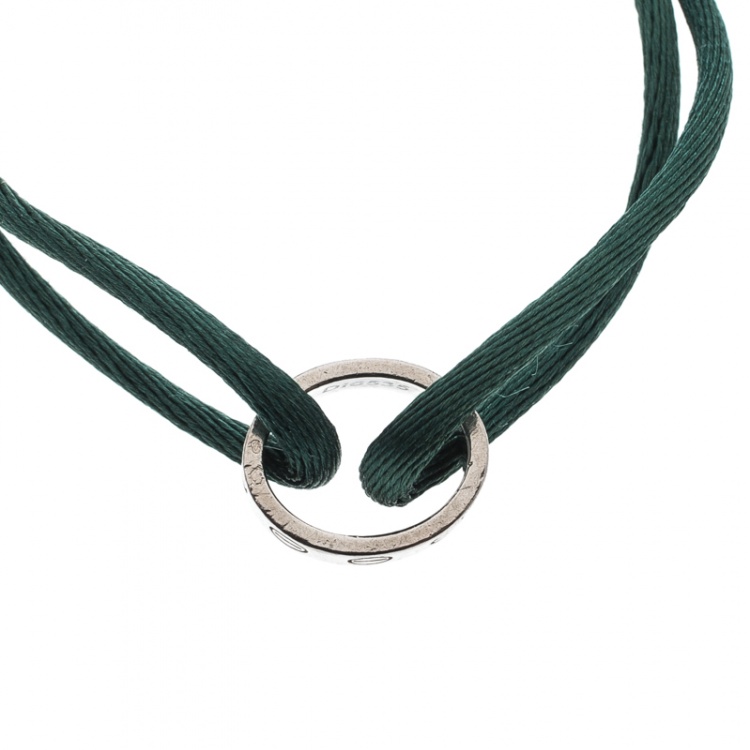 Pre Owned Cartier Love Charity 18k White Gold Green Adjustable Cord Bracelet