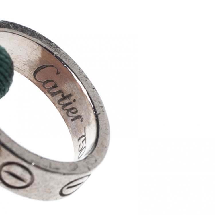 Pre Owned Cartier Love Charity 18k White Gold Green Adjustable Cord Bracelet