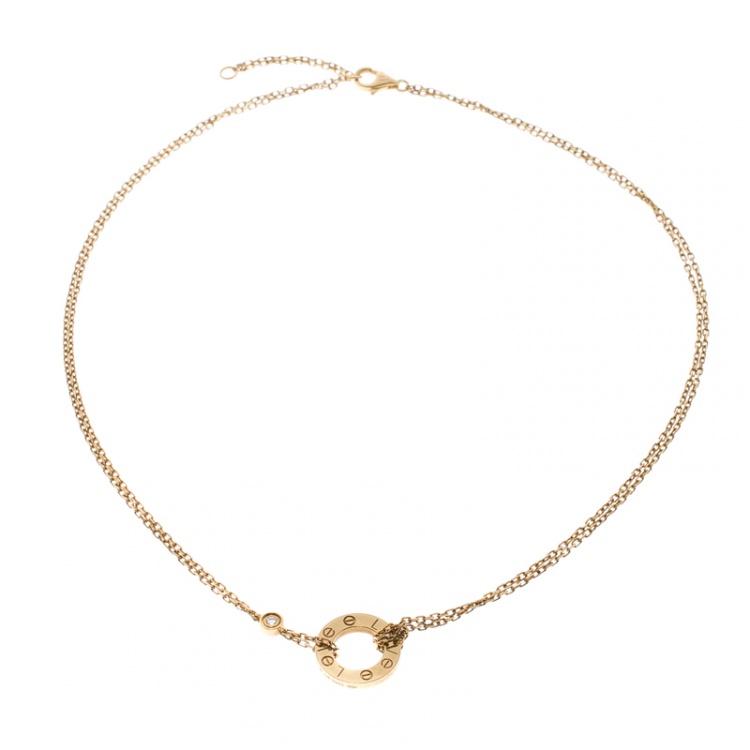 Pre Owned Cartier Love Diamond & 18k Yellow Gold Double Chain Necklace