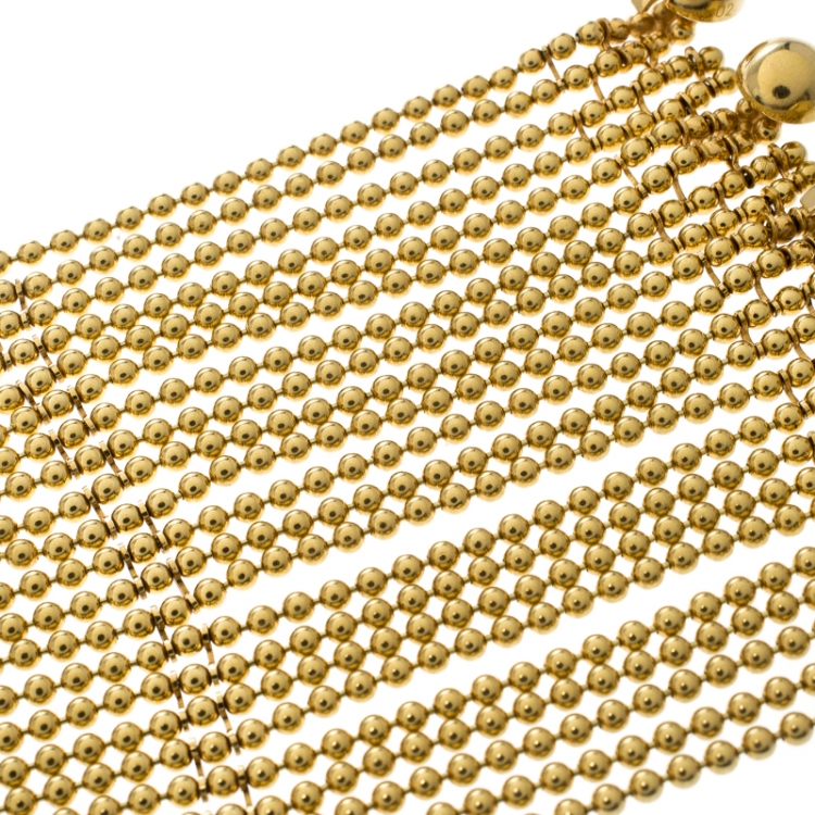 Pre Owned Cartier Draperie Beaded Chain 18k Yellow Gold Cuff Bracelet
