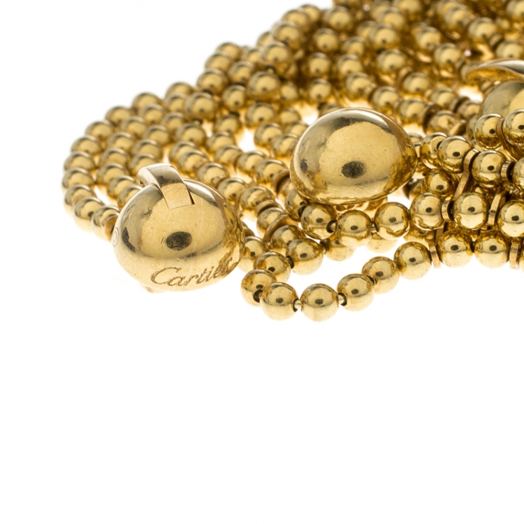 Pre Owned Cartier Draperie Beaded Chain 18k Yellow Gold Cuff Bracelet