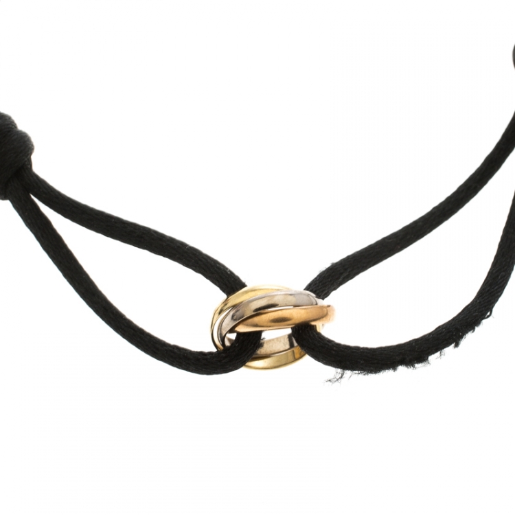 Pre Owned Cartier Trinity De Cartier Three Tone 18k Gold Black Adjustable Cord Bracelet