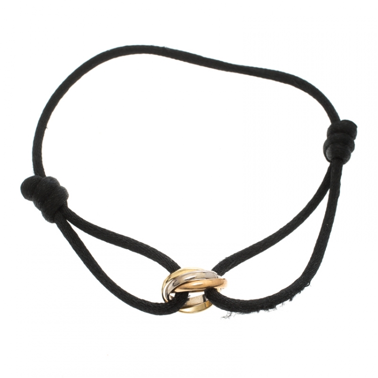 Pre Owned Cartier Trinity De Cartier Three Tone 18k Gold Black Adjustable Cord Bracelet