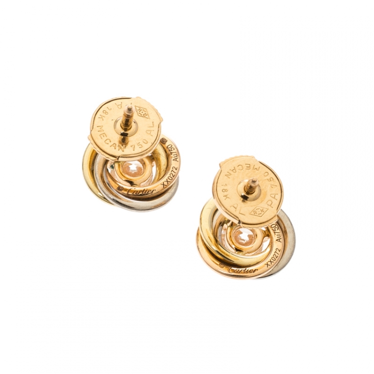 Pre Owned Cartier Trinity De Cartier Diamond 18k Three Tone Gold Stud Earrings 