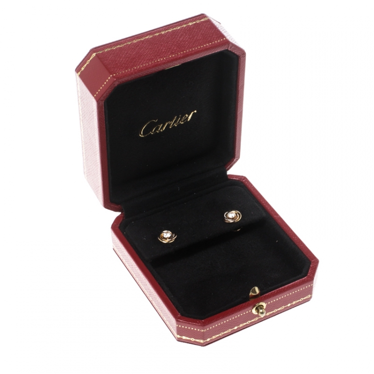 Pre Owned Cartier Trinity De Cartier Diamond 18k Three Tone Gold Stud Earrings 