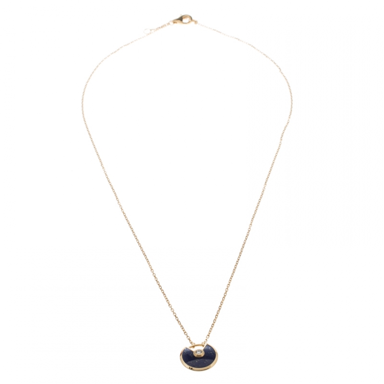 Pre Owned Cartier Amulette De Cartier Diamond & Lapis Lazuli 18k Yellow Gold Pendant Necklace