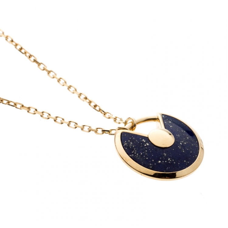 Pre Owned Cartier Amulette De Cartier Diamond & Lapis Lazuli 18k Yellow Gold Pendant Necklace
