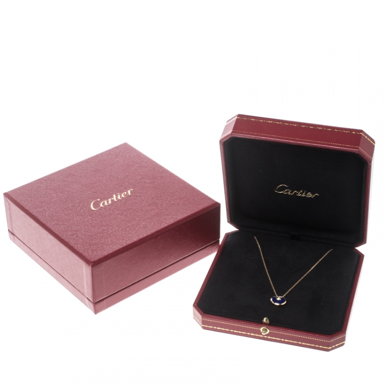 Pre Owned Cartier Amulette De Cartier Diamond & Lapis Lazuli 18k Yellow Gold Pendant Necklace