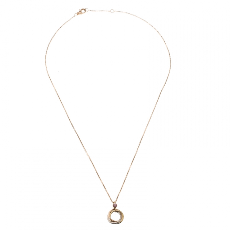 Pre Owned Cartier Trinity De Cartier Pink Sapphire 18k Three Tone Gold Pendant Necklace