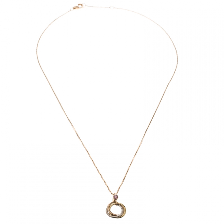 Pre Owned Cartier Trinity De Cartier Pink Sapphire 18k Three Tone Gold Pendant Necklace